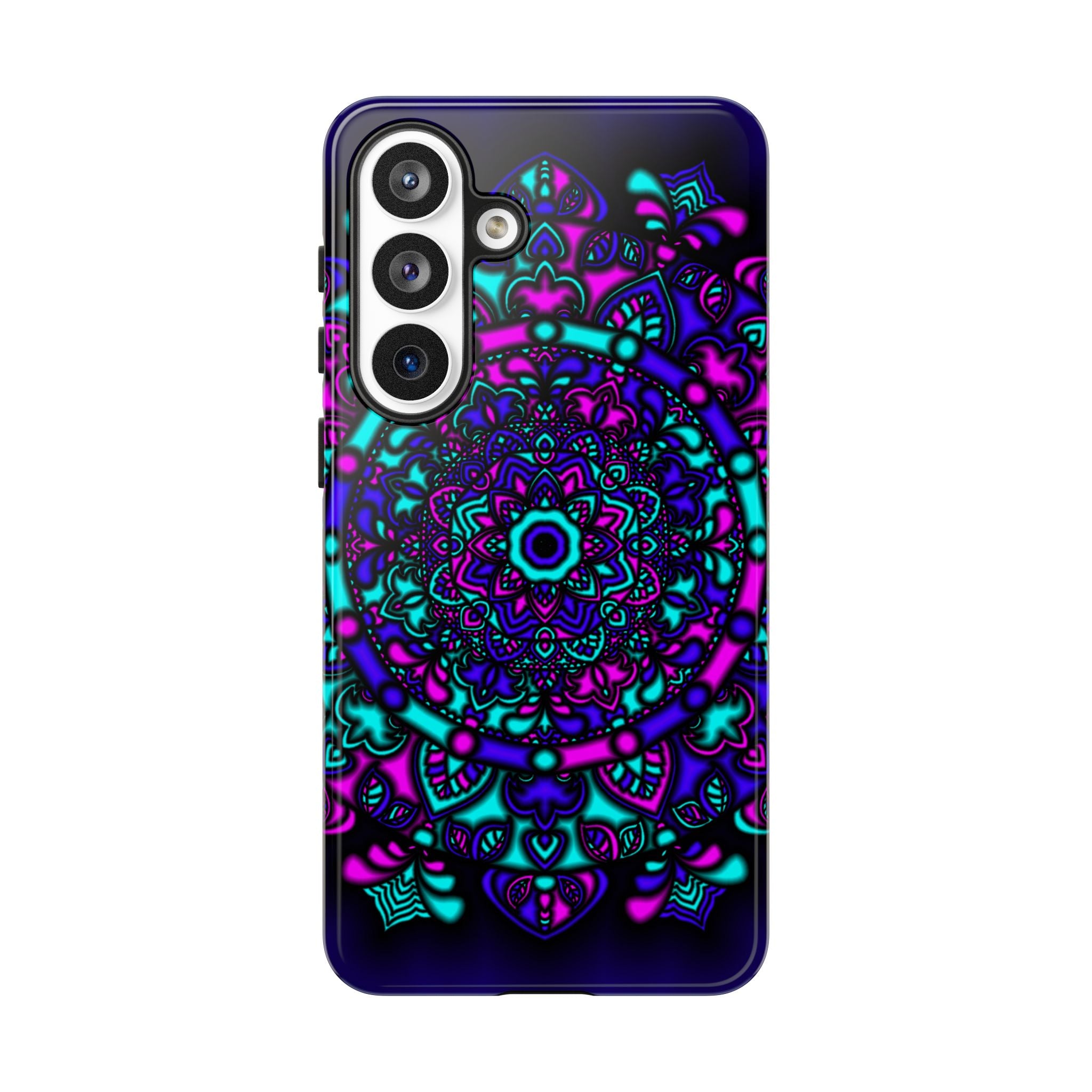 Cover protettiva resistente per telefono Mandala Neon — Viola e Verde acqua