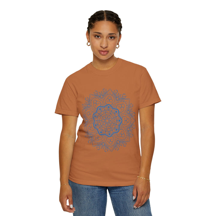 Handmade Mandala Art Tshirt - Unisex Garment-Dyed Tee with intricate hand-drawn design and vibrant colors