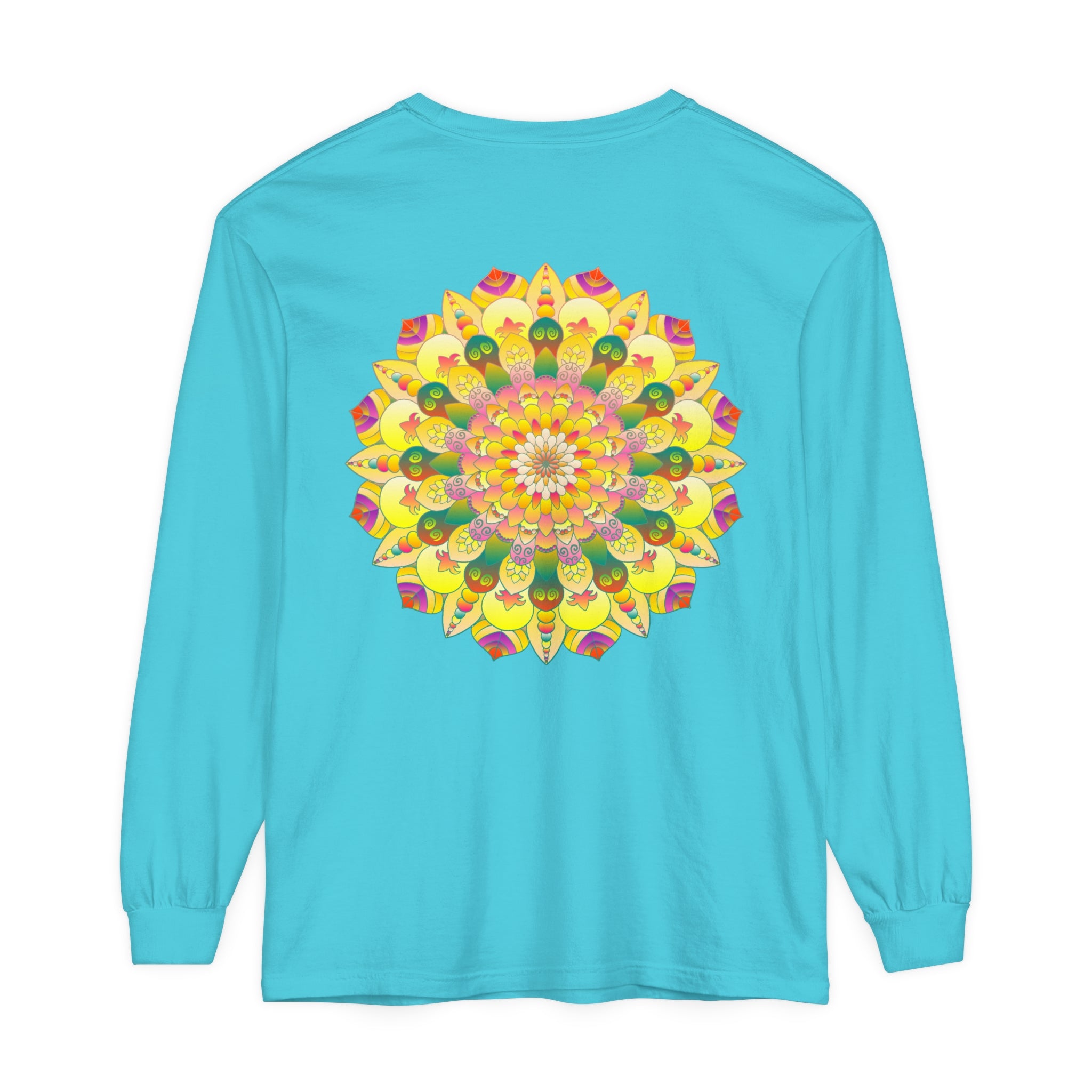 Colorful mandala design long sleeve unisex t-shirt with vibrant patterns