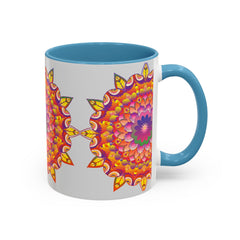 Colorful floral mandala art mug with intricate design and vibrant colors