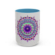 Vibrant Mandala Art Mug in Light Grey with intricate floral and geometric patterns, perfect for enjoying your favorite beverage in style