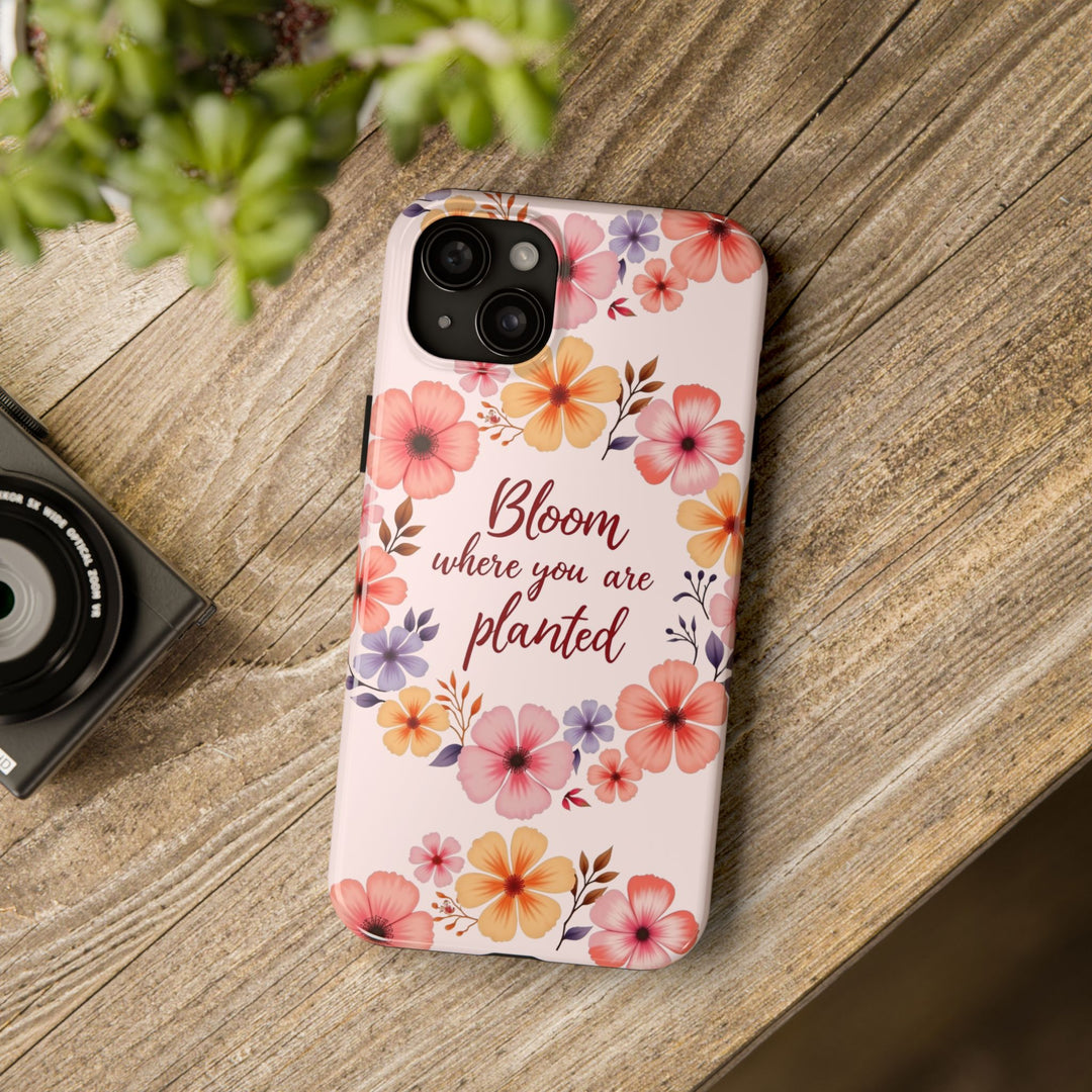 Phone Case - Flower Garland Bloom where you are planted Light Pink: Protect your phone with this beautiful light pink phone case adorned with a blooming flower garland design