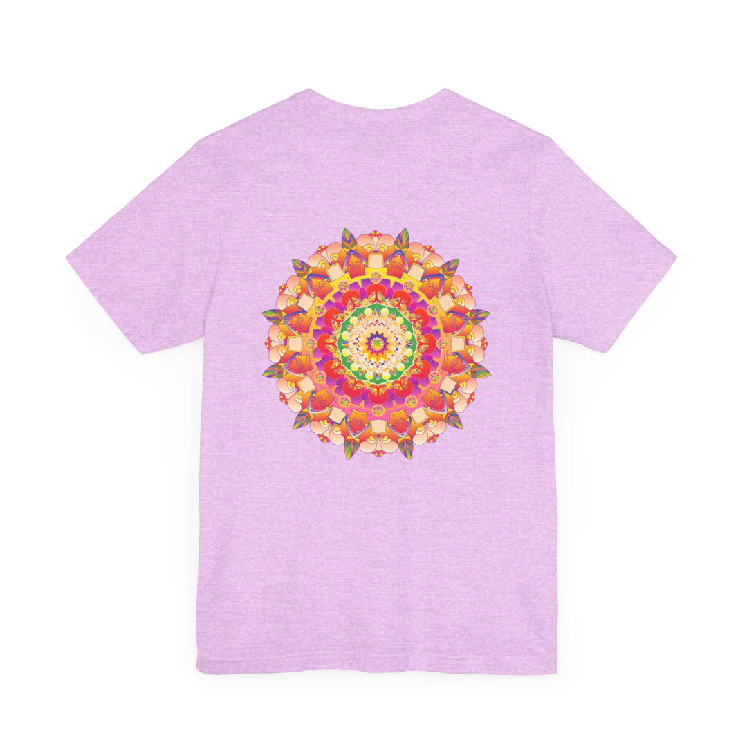 A vibrant mandala tee featuring intricate spiritual symbols promoting peace and harmony