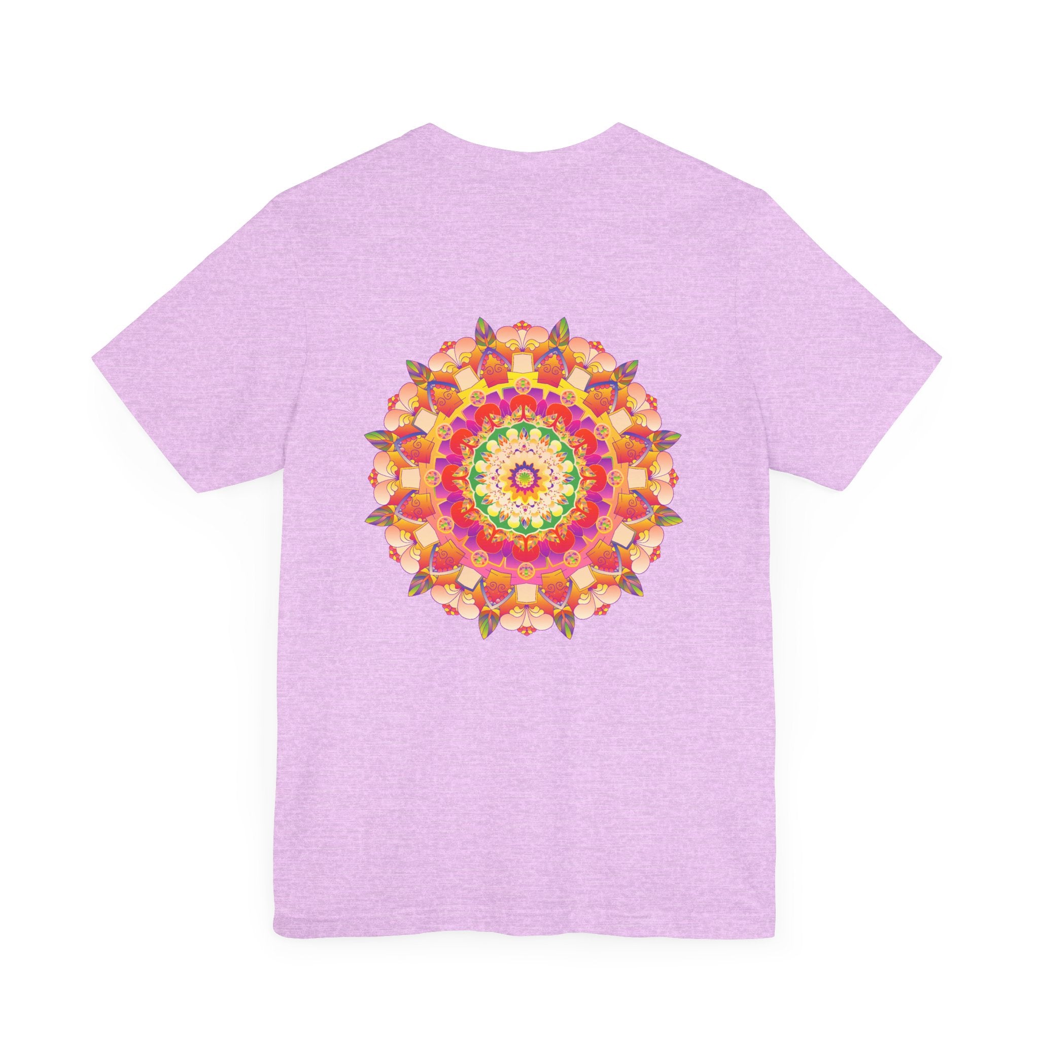 A vibrant mandala tee featuring intricate spiritual symbols promoting peace and harmony