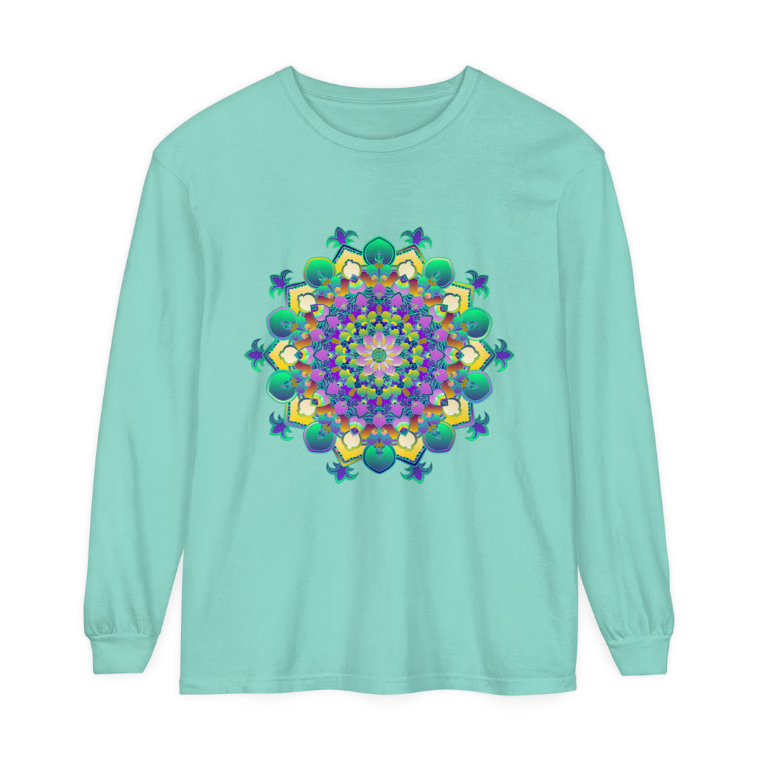 Intricate Mandala Long Sleeve T-Shirt with detailed geometric patterns and vibrant colors