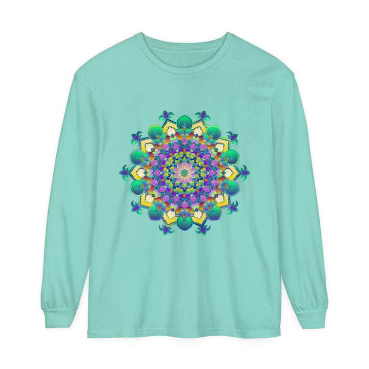 Intricate Mandala Long Sleeve T-Shirt with detailed geometric patterns and vibrant colors