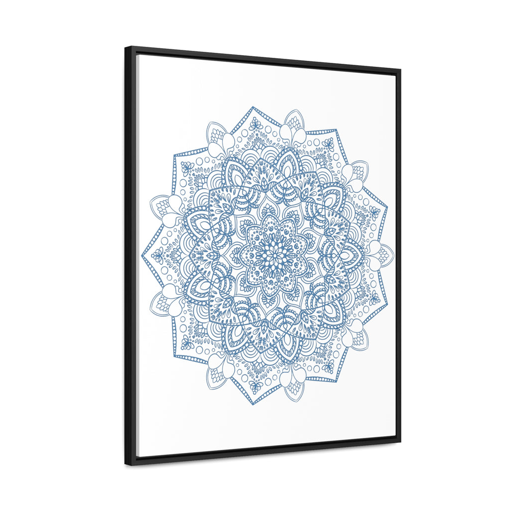 Handmade steel blue Mandala design wall art on vertical gallery canvas wraps