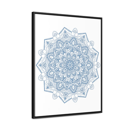 Handmade steel blue Mandala design wall art on vertical gallery canvas wraps