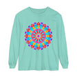 Colorful mandala design unisex long sleeve t-shirt in vibrant hues