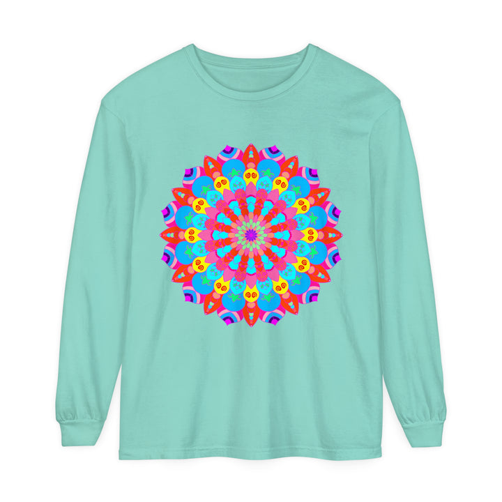 Colorful mandala design unisex long sleeve t-shirt in vibrant hues