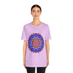 A vibrant and intricate geometric mandala t-shirt with an array of colors