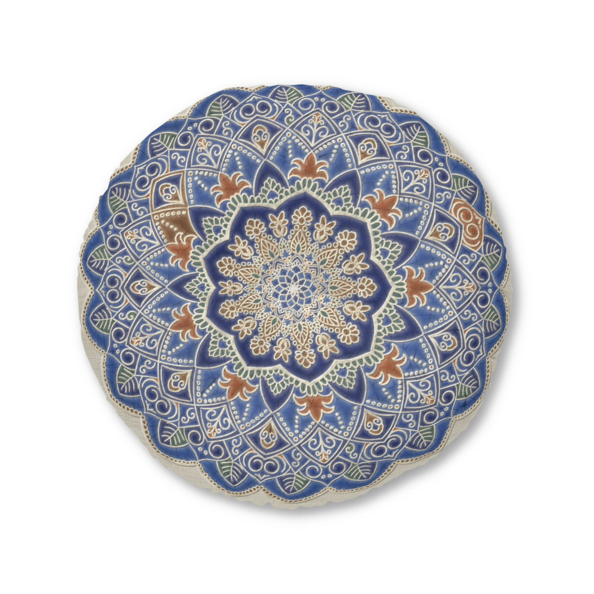Round Floor Pillow – Blue Mandala Batik Meditation Cushion