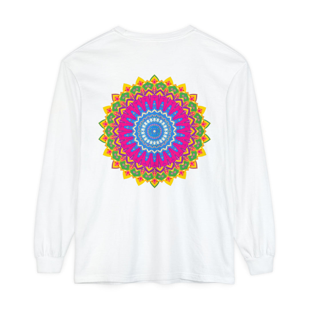 Vibrant Mandala Unisex Long Sleeve T-Shirt featuring intricate and colorful mandala design