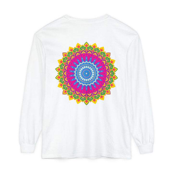 Vibrant Mandala Unisex Long Sleeve T-Shirt featuring intricate and colorful mandala design