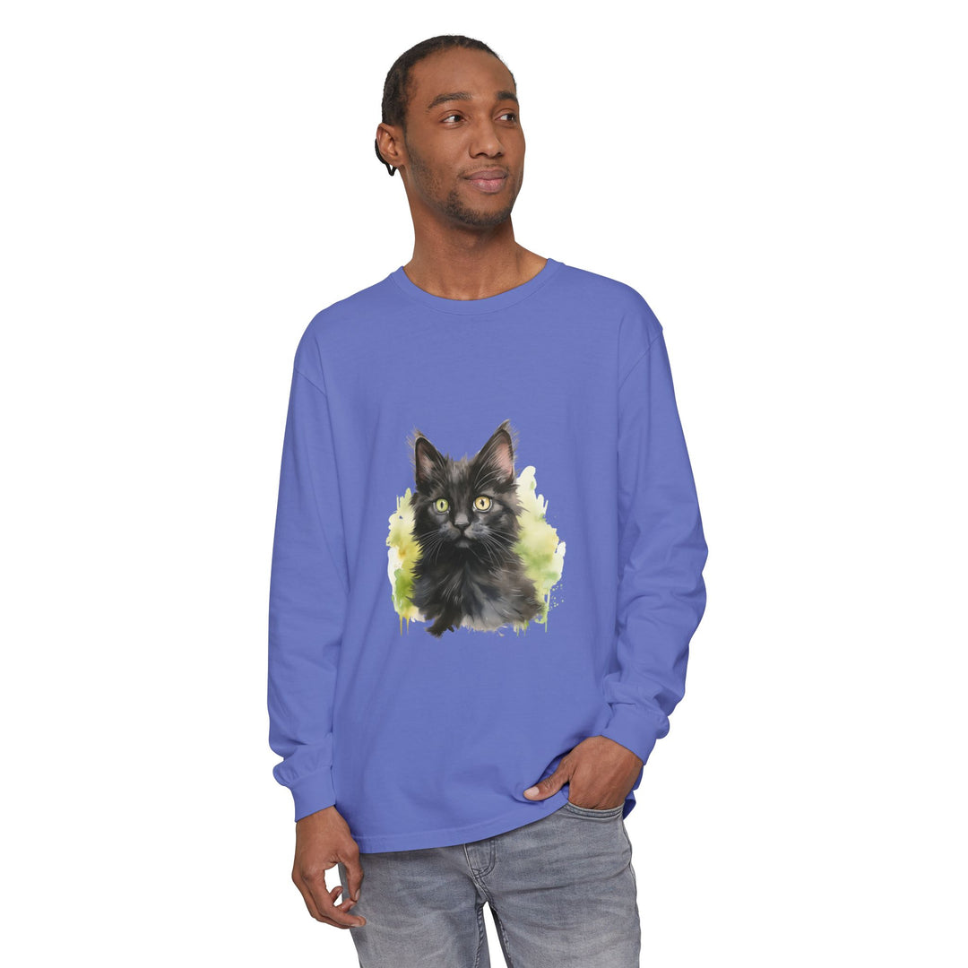 Black Kitten Watercolor Long Sleeve Tee