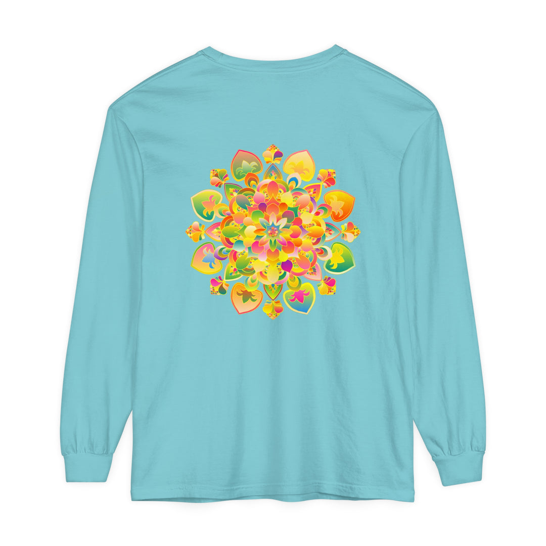 Colorful and intricate Psychedelic Mandala design on a long sleeve T-shirt