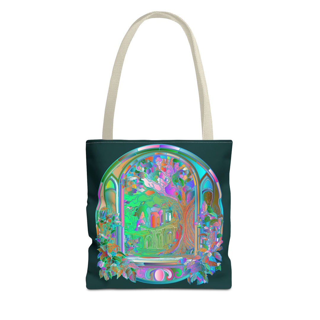 Beautiful and intricate Mystical Nature Mandala Tote Bag with vibrant colors and intricate design