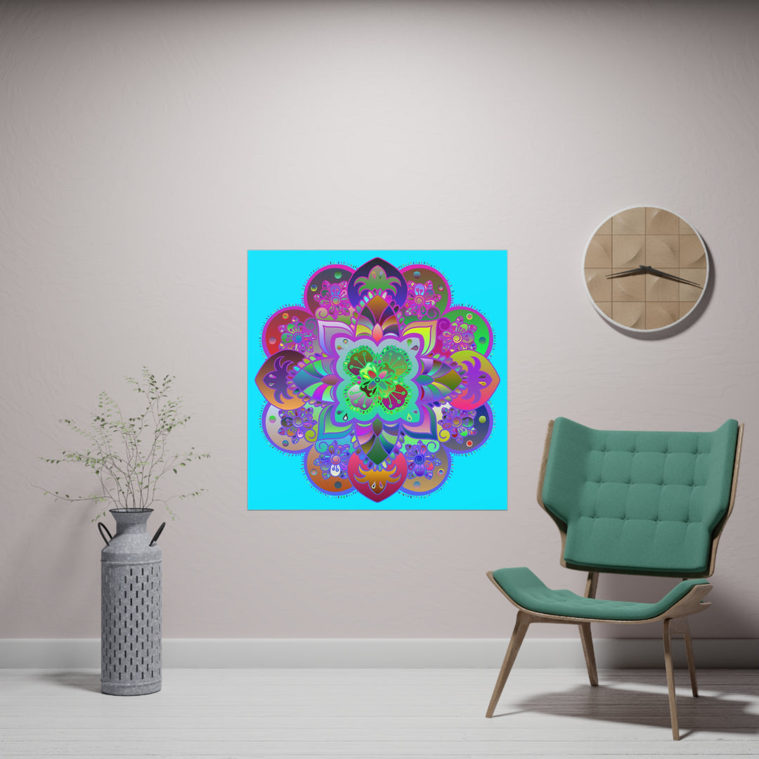 Hand-drawn mandala art poster on square matte paper with intricate floral patterns