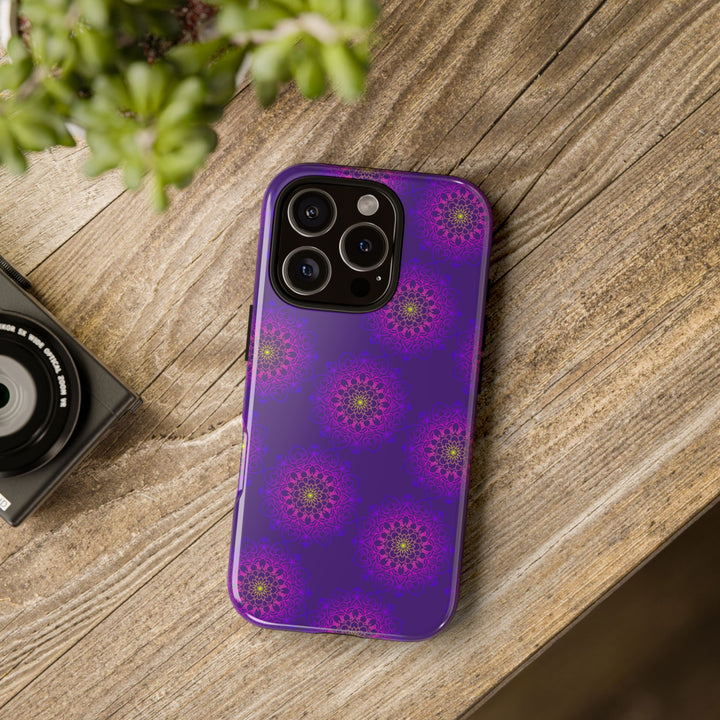 Intricate Purple Floral iPhone Case with Bold Mandala Design