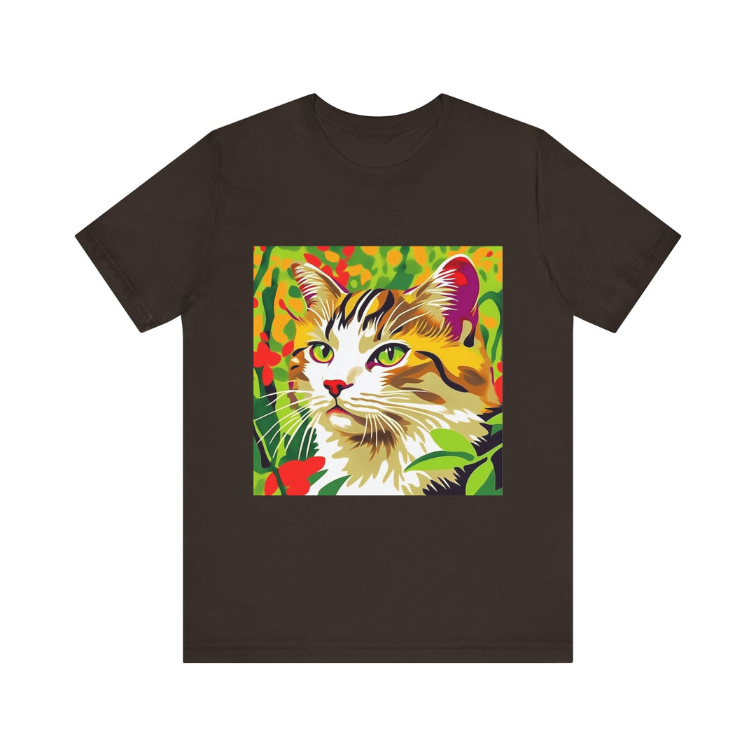 Colorful animal design t-shirt featuring a vibrant Savana Cat print