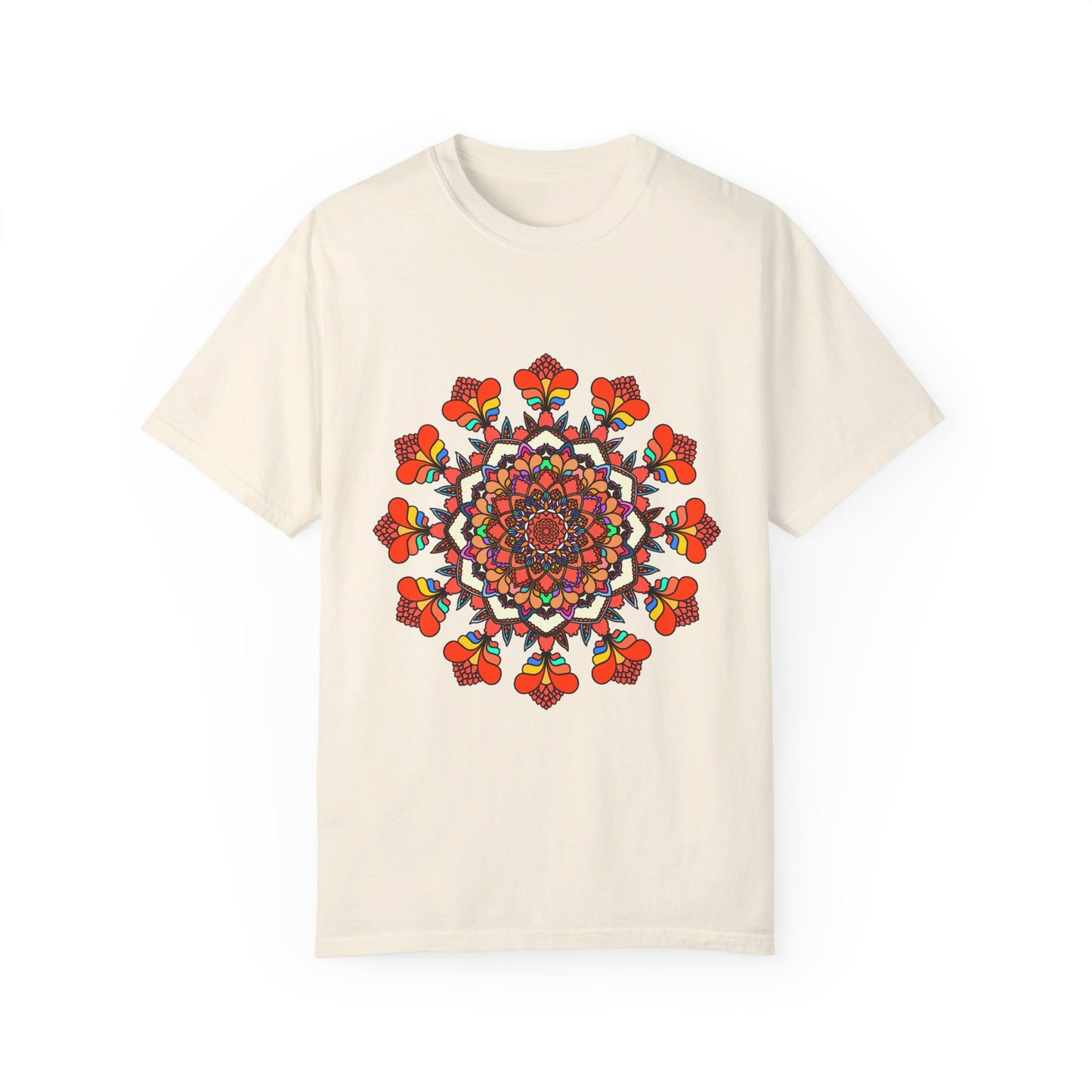 Unisex Mandala T-Shirt made of 100% Ring-Spun Cotton with Hand-Drawn Mandala Art, Garment-Dyed for Extra Comfort