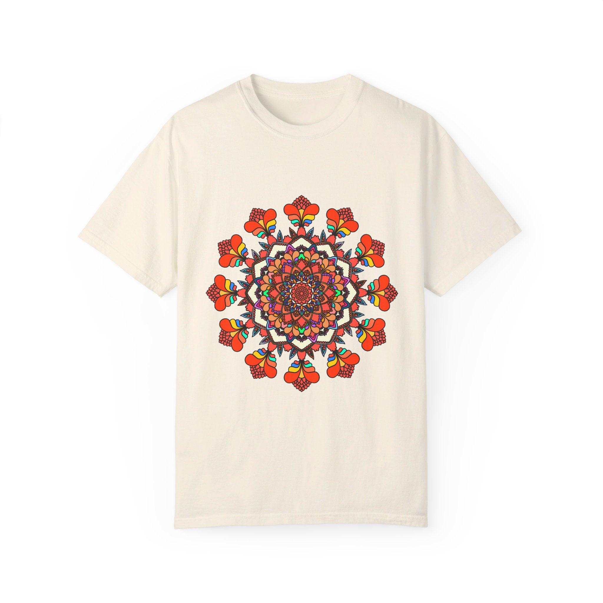 Unisex Mandala T-Shirt made of 100% Ring-Spun Cotton with Hand-Drawn Mandala Art, Garment-Dyed for Extra Comfort