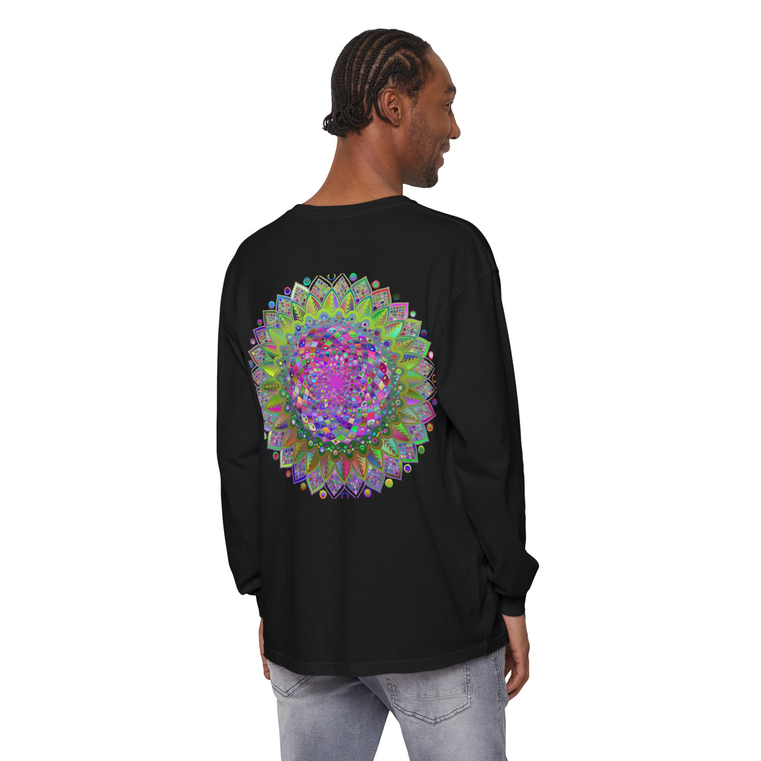 Vibrant Mandala Unisex Long Sleeve T-Shirt with intricate and colorful mandala design