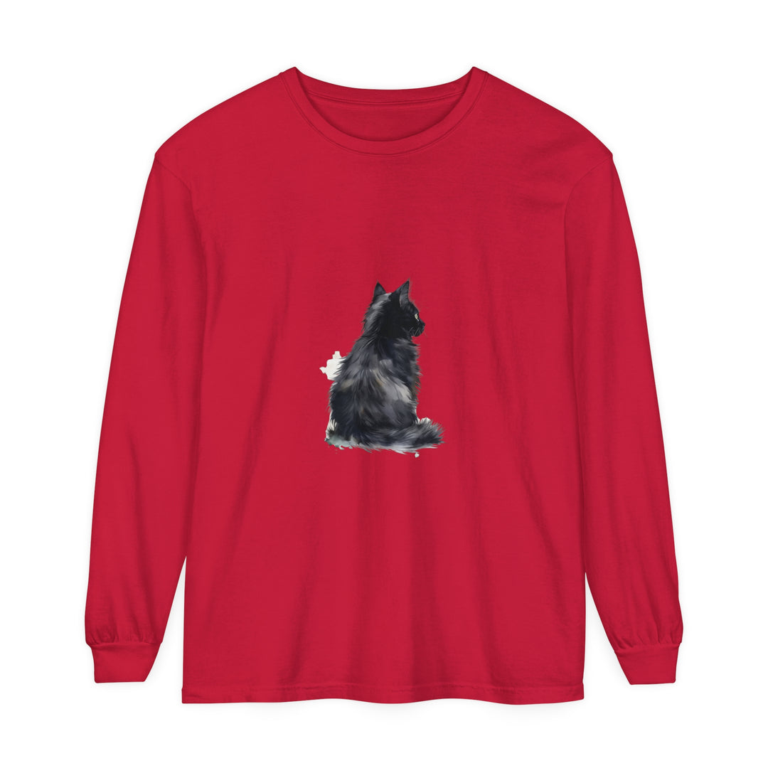 Black and white watercolor long sleeve t-shirt featuring a cute cat design