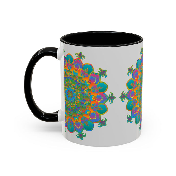 A vibrant and detailed mandala art design adorns this eye-catching mug