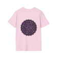 Soft purple mandala art unisex t-shirt with intricate hand-drawn design