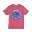 A colorful mandala design adorns this peaceful and harmonious t-shirt, featuring spiritual art that exudes tranquility and serenity