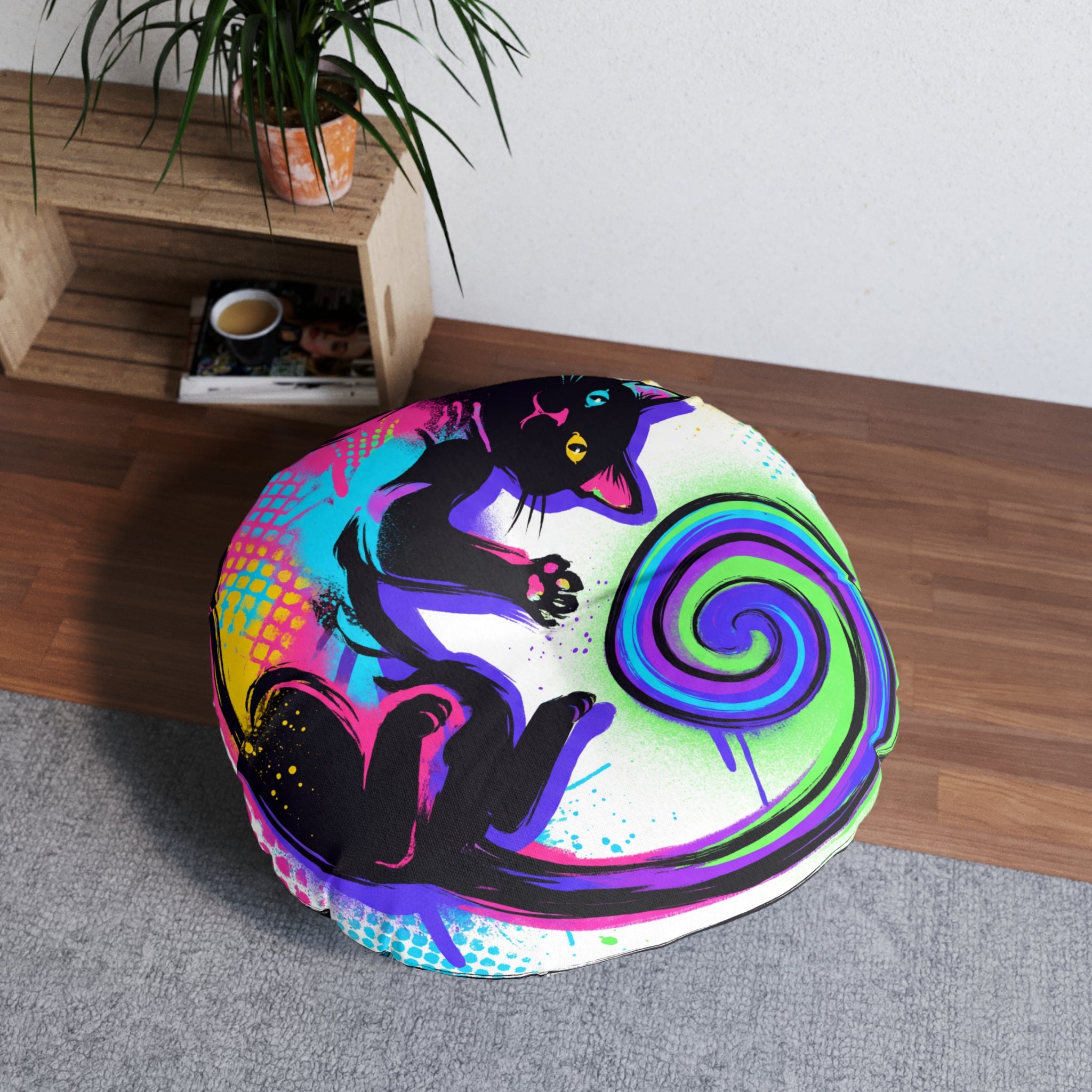 Playful Graffiti Cat Floor Pillow