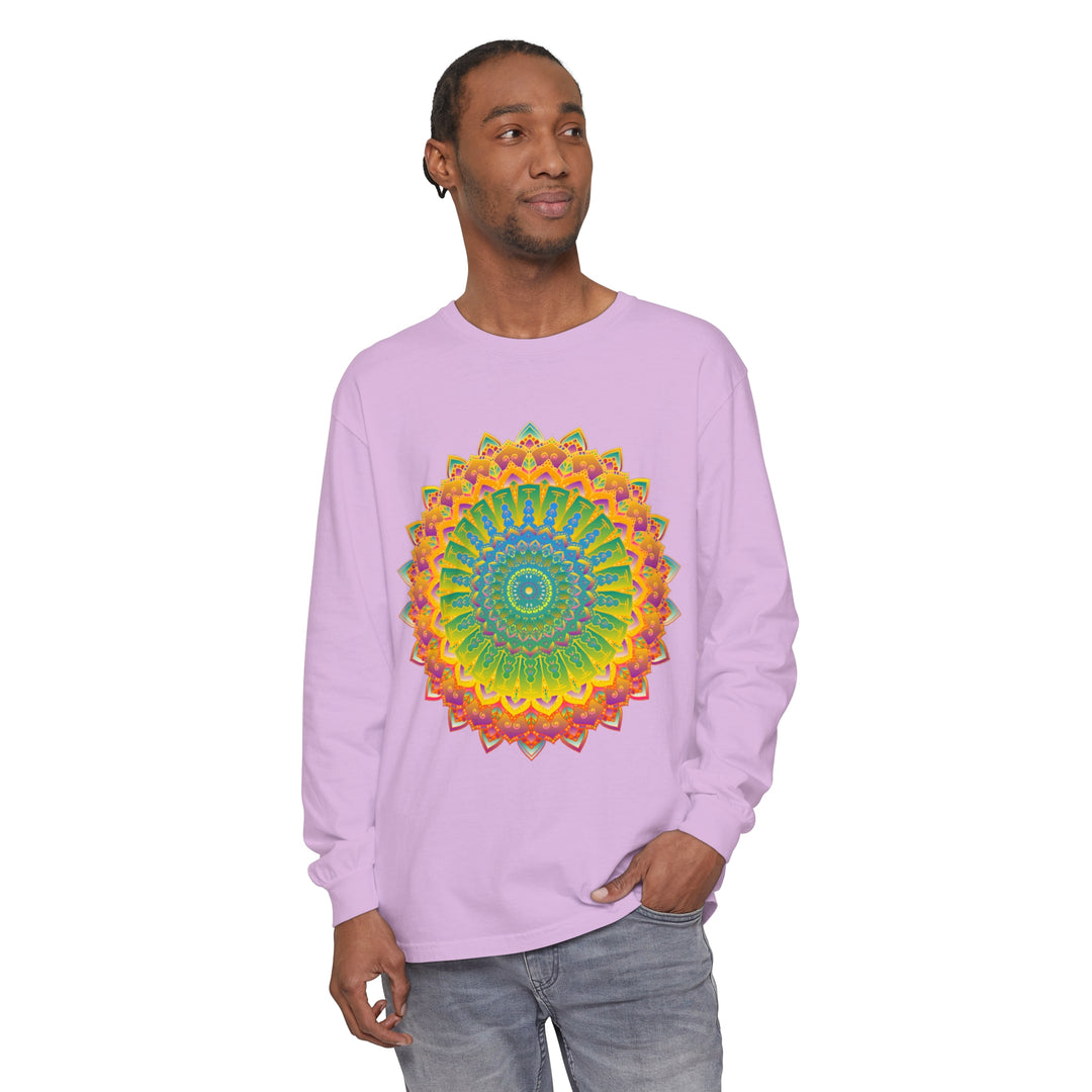 Intricate Mandala Unisex Long Sleeve T-Shirt featuring detailed mandala design in vibrant colors