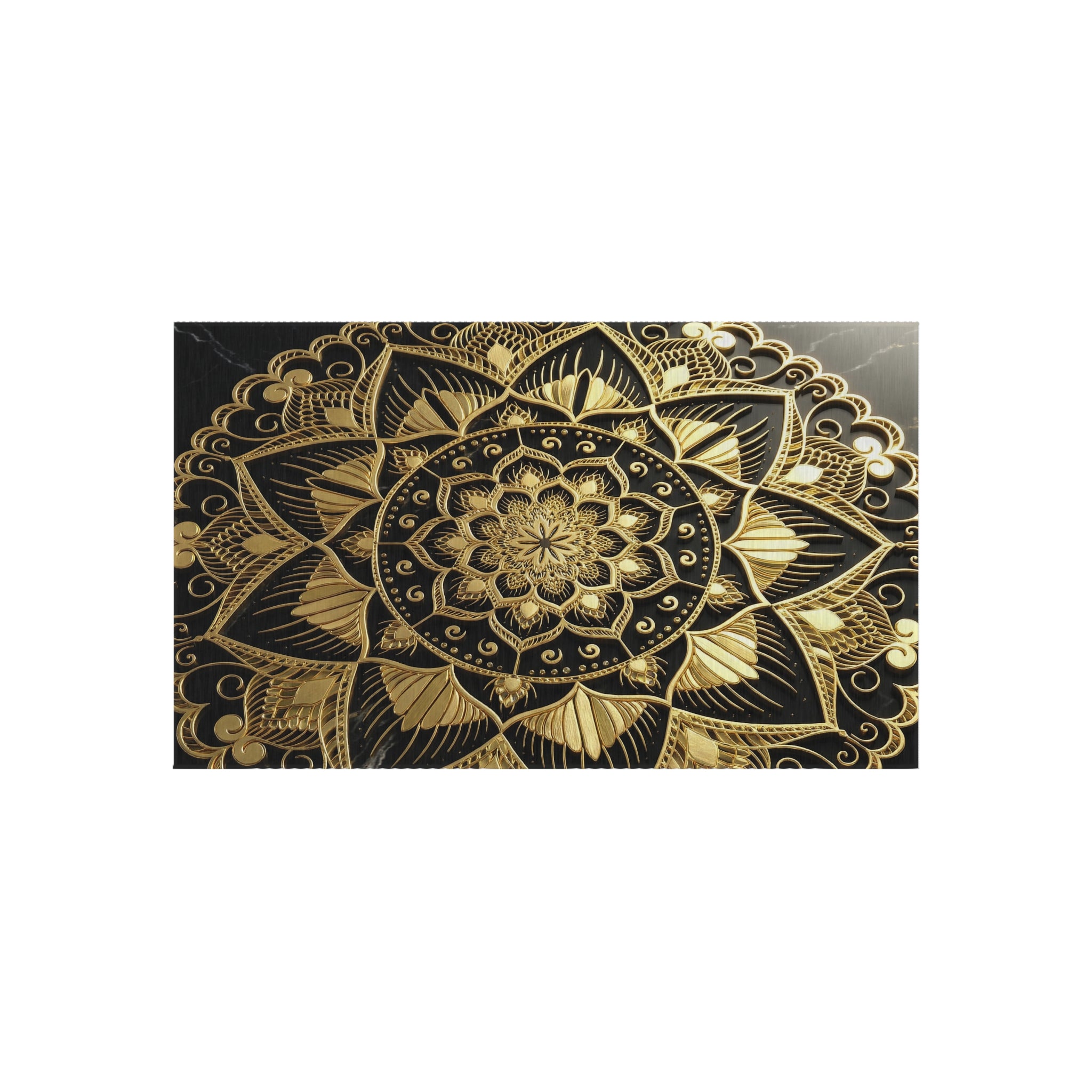 Gold Mandala Outdoor Rug — Boho Patio Mat for Porch, Deck & Garden