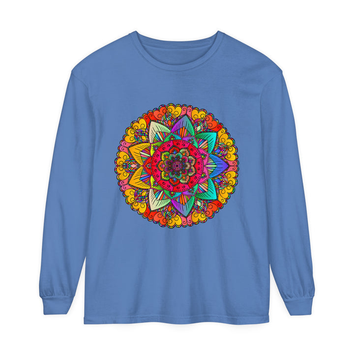 Vibrant mandala design unisex long sleeve t-shirt in multiple colors