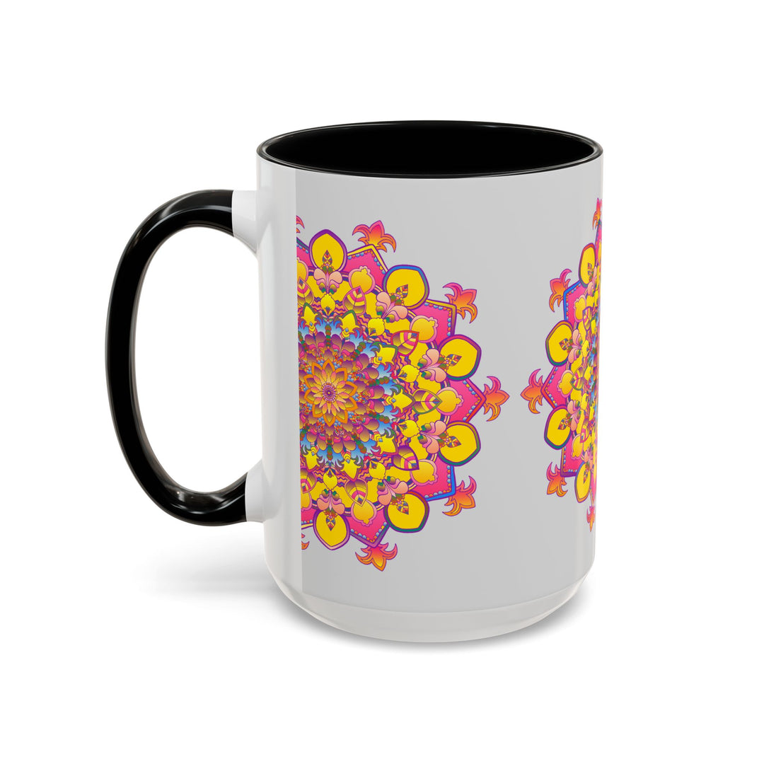 Colorful mandala art mug featuring intricate designs for meditation and relaxation