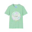 A close-up image of a colorful Mandala T-shirt with a unique and intricate design, featuring vibrant patterns and ornate details