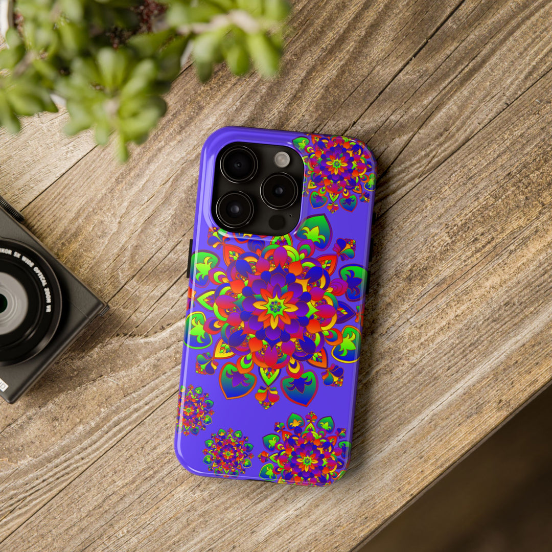 Vibrant hand drawn mandala rainbow design phone case for stylish protection