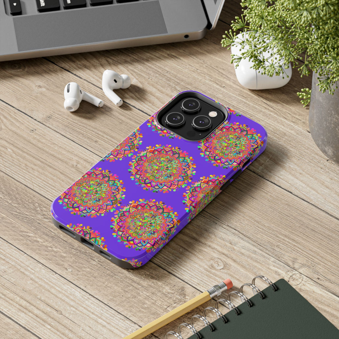 Hand-drawn intricate purple mandala art phone case designed for iPhone X and XS