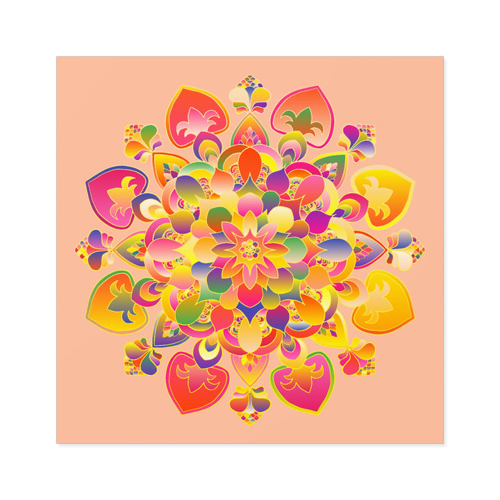 Hand-Drawn Mandala Laminate Stickers – Gold, Red, and Green on Peach