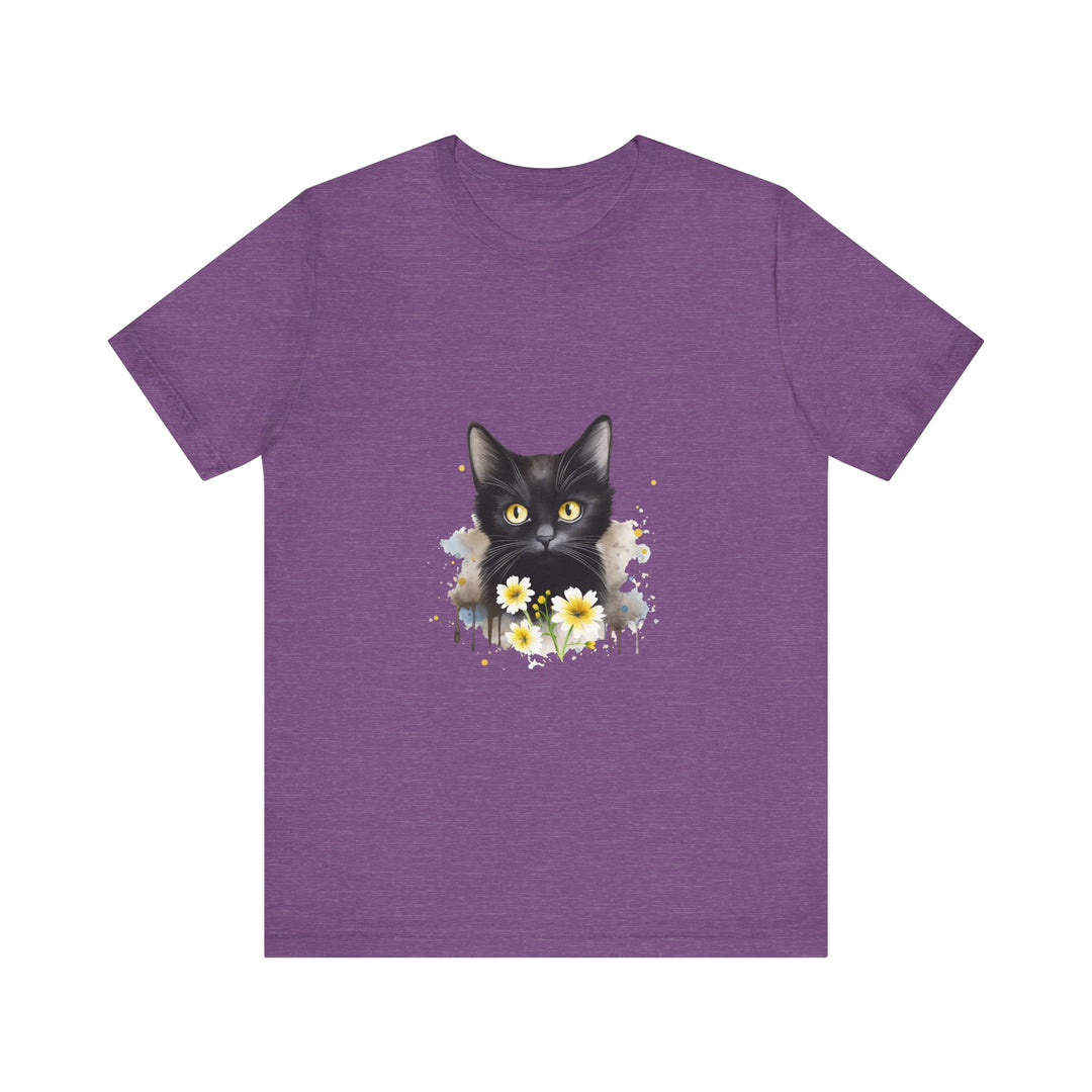 Black Cat with Piercing Yellow Eyes Printed on Comfortable T-Shirt