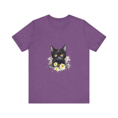 Black Cat with Piercing Yellow Eyes Printed on Comfortable T-Shirt