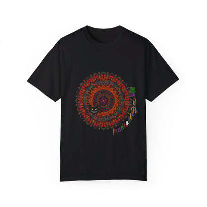 Halloween Mandala T-shirt Unisex in Black with Handmade Pumpkin Mandala Art