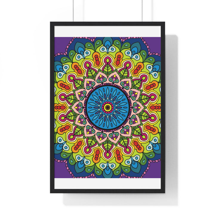 Beautiful vertical framed mandala art poster, hand-drawn with intricate details, perfect for mindfulness and yoga practice