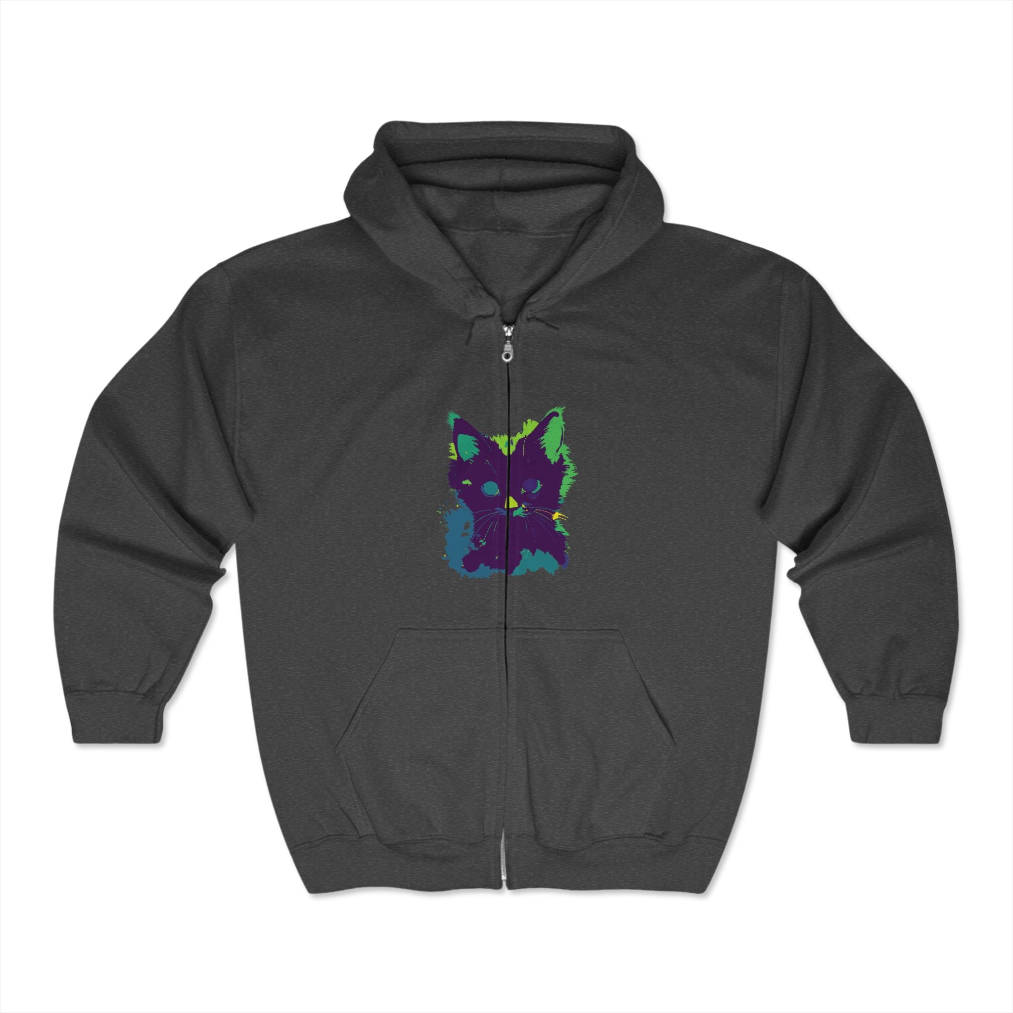 Beautiful black watercolor hoodie featuring a mystical cat design on front