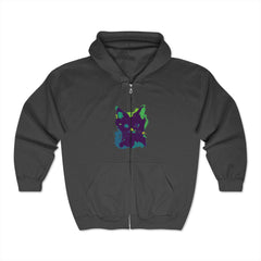 Beautiful black watercolor hoodie featuring a mystical cat design on front