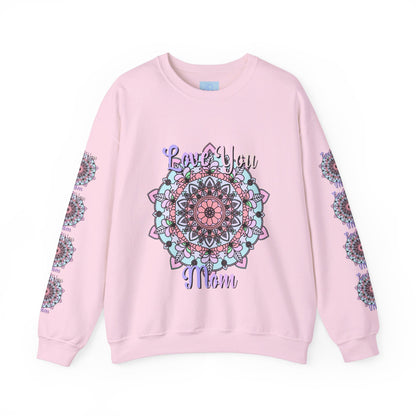 Cozy unisex crewneck sweatshirt with 'Love You Mom' design, ideal birthday gift for mothers