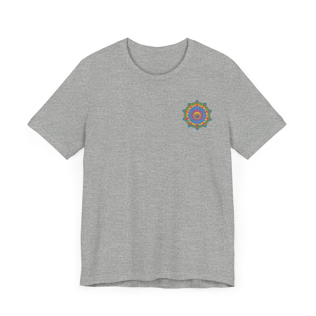 A colorful and intricate mandala design tee, representing spiritual peace and harmony