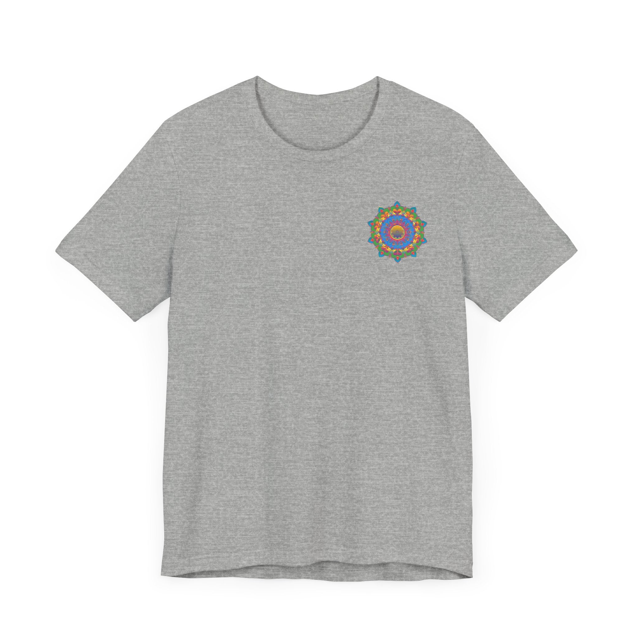 A colorful and intricate mandala design tee, representing spiritual peace and harmony