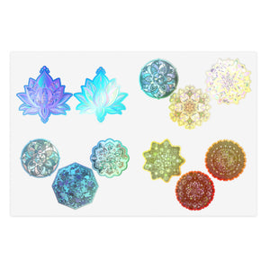Holographic Mandala Lotus Sticker Sheet — 5-Pack Decorative Window & Journal Decals